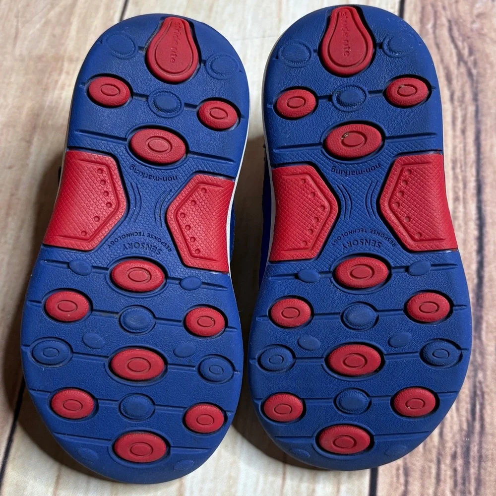Stride Rite Velcro Closure Sneakers Blue And Red Boys Size 6 Wide Width - Picture 7 of 12